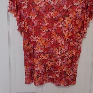 Floral Chiffon Women's Top - Red and Pink